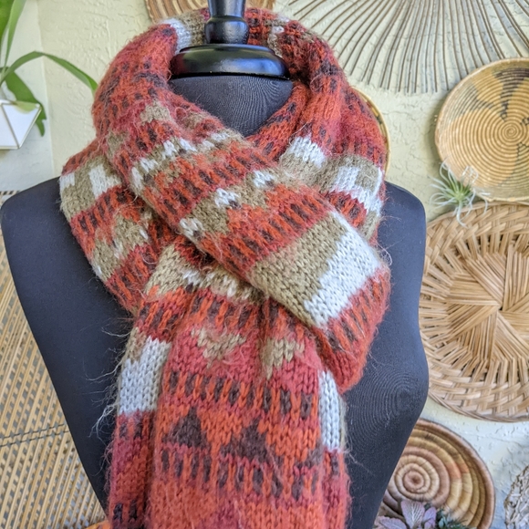 Urban Outfitters Rust Orange Red Winter Scarf Super Long Aztec Fuzzy Knit - Picture 5 of 16